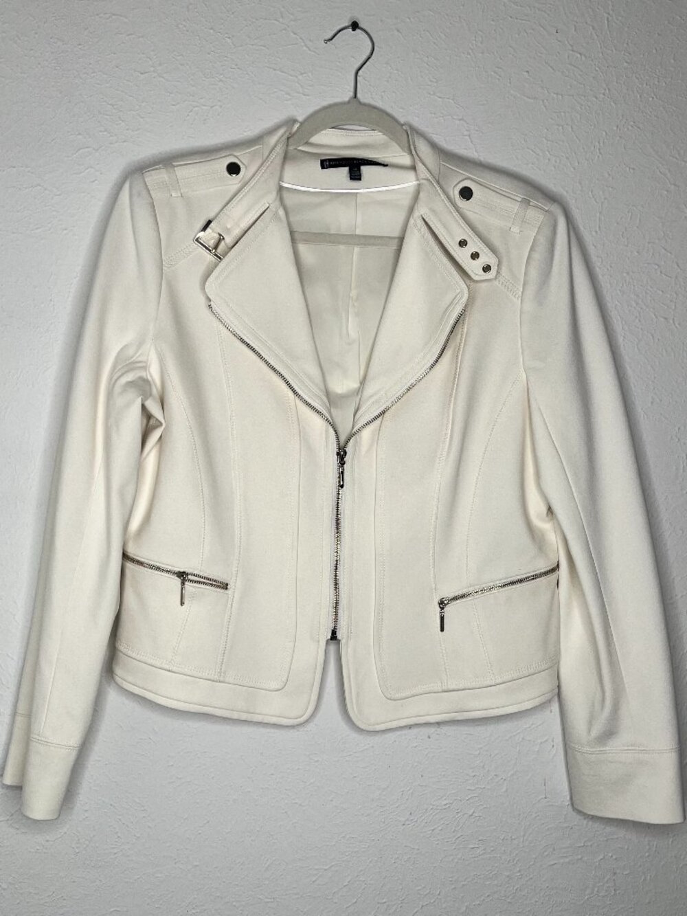 Women's White House Black Market Cropped White Blazer Moto Jacket Size 16